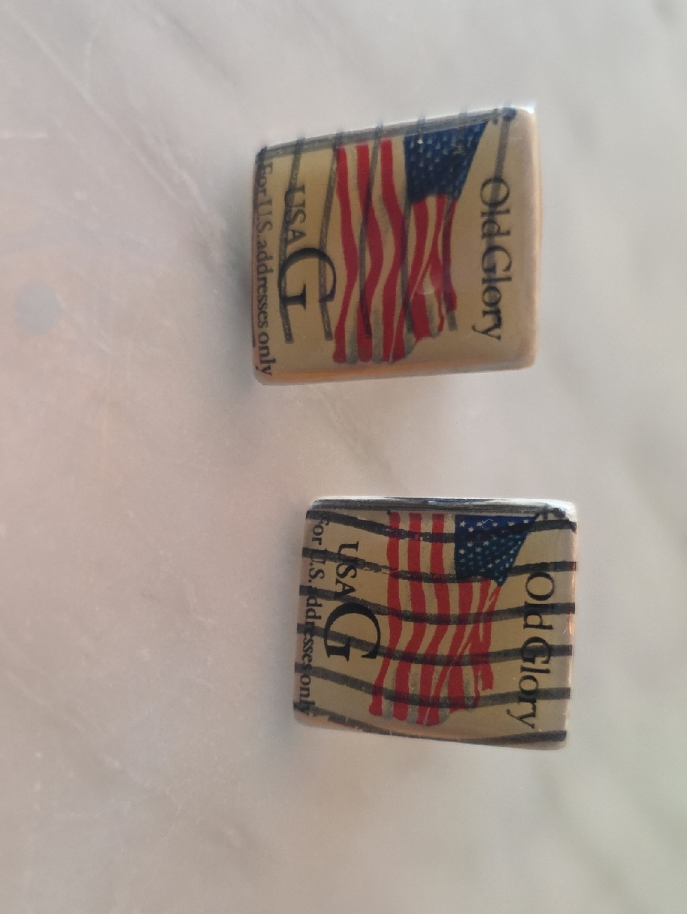 Old Glory Postage Stamp American Flag Cufflinks in Beige, Red & Blue